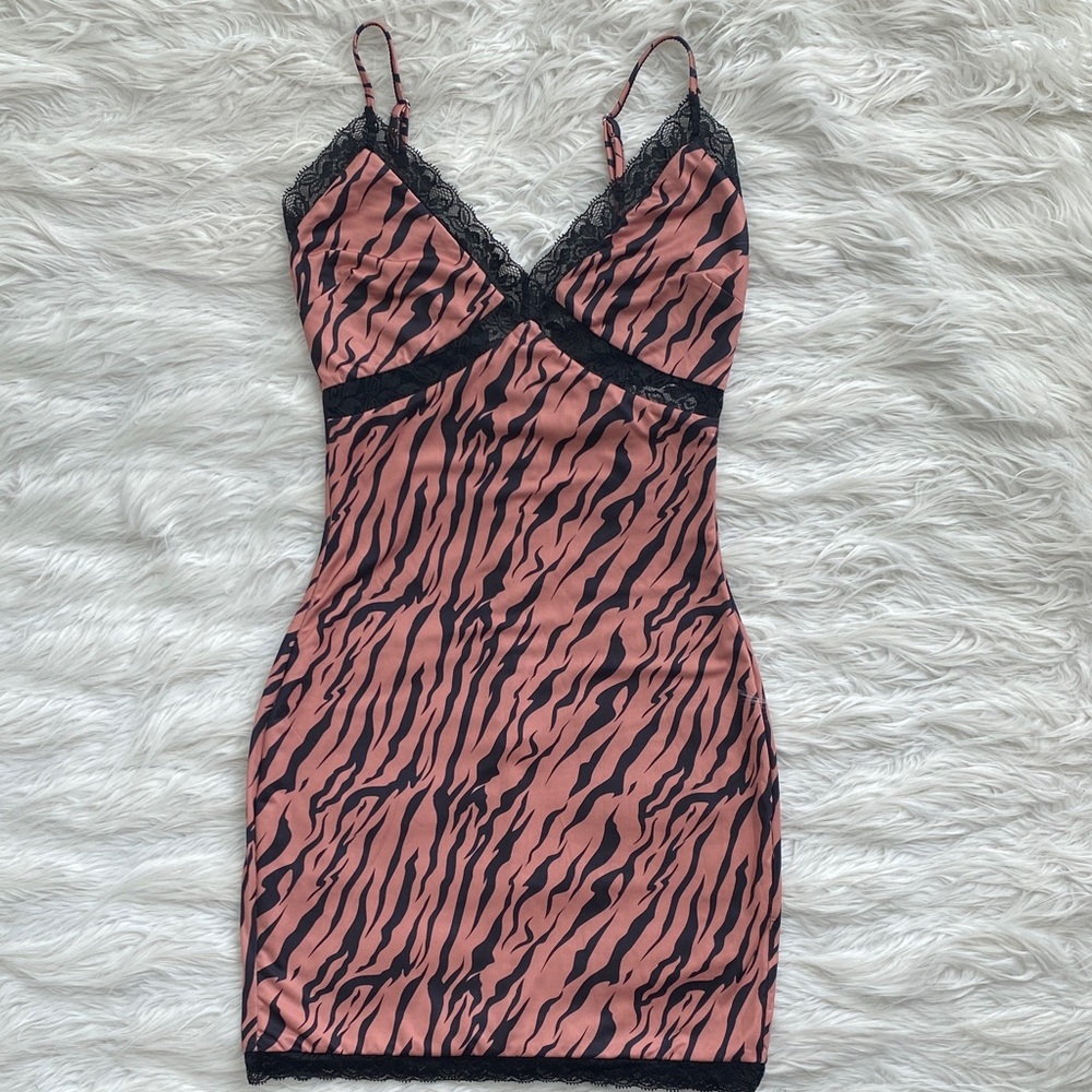 Tiger Mist | Sigrid Zebra Lace Trim Slip Dress